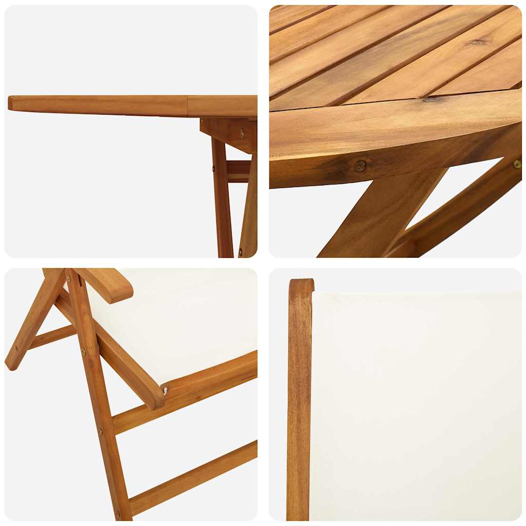 Garden Dining Set Folding 7 pcs Cream white Solid acacia wood