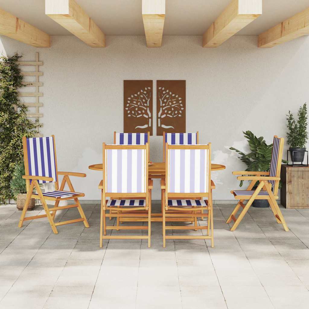 Garden Dining Set 7 pcs Blue and white Solid acacia wood