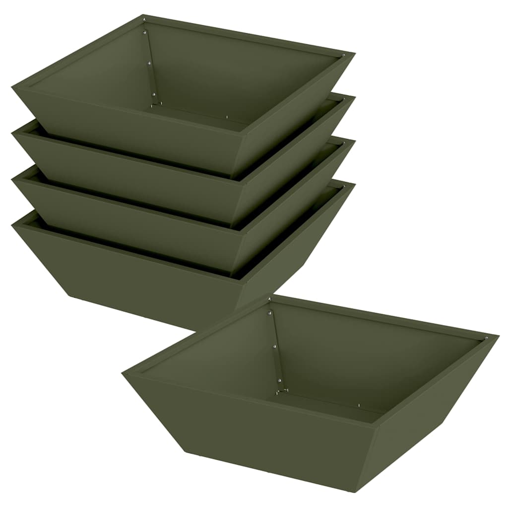 Garden Bowl Planter 5 pcs Olive green 50 x 50 x 15 cm Steel