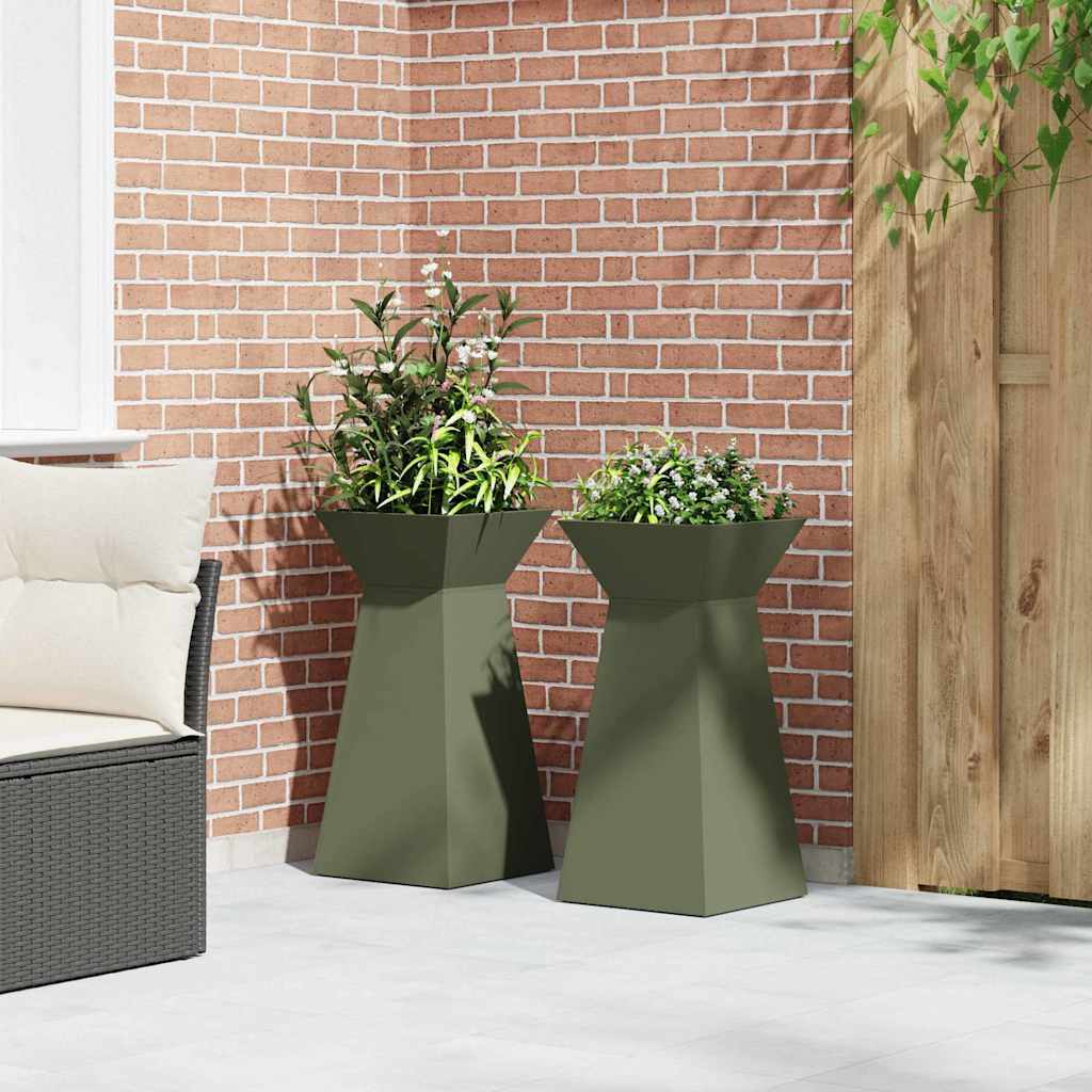 Pillar Planter 2 pcs Olive 35 x 35 x 73 cm