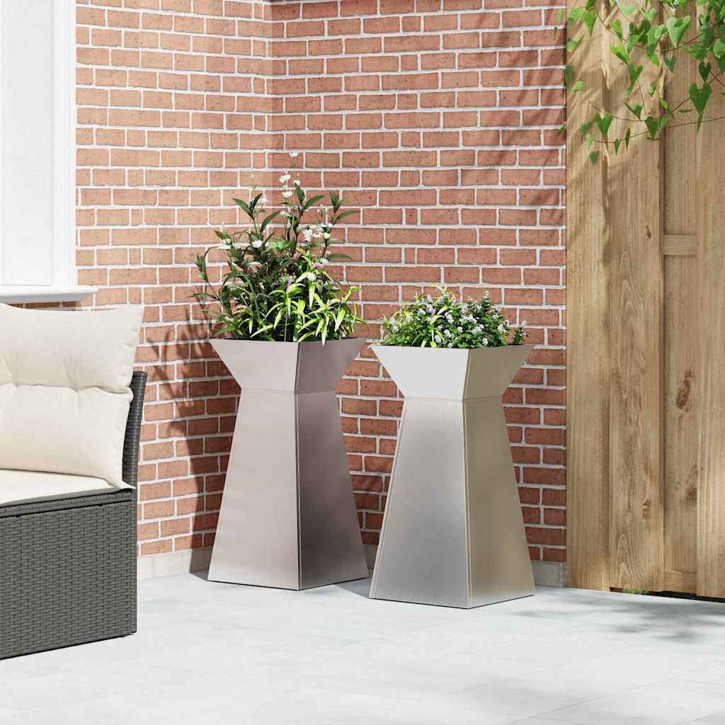 Pillar Planter 2 pcs Silver 35 x 35 x 73 cm