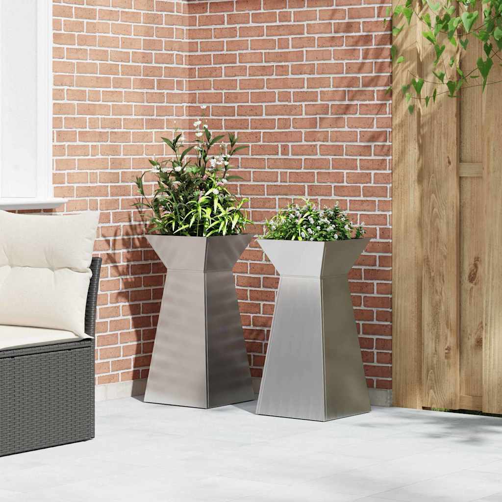 Pillar Planter 2 pcs Silver 35 x 35 x 73 cm