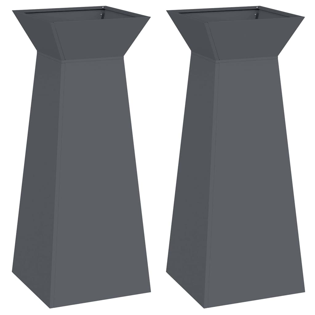 Pillar Planter 2 pcs Anthracite 40 x 40 x 100 cm Steel