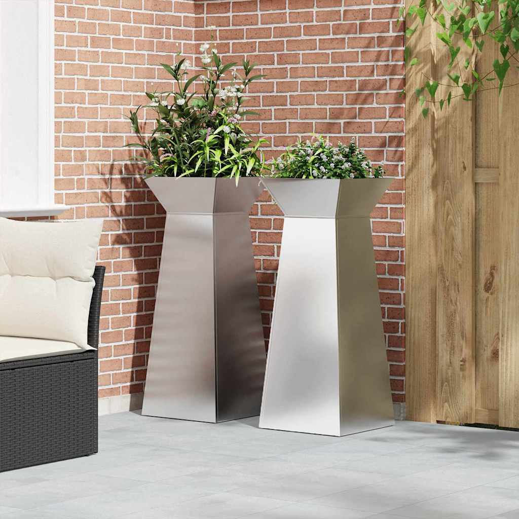 Pillar Planter 2 pcs Silver 40 x 40 x 100 cm