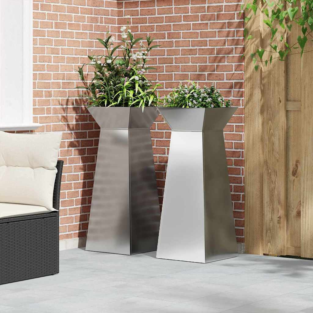 Pillar Planter 2 pcs Silver 40 x 40 x 100 cm
