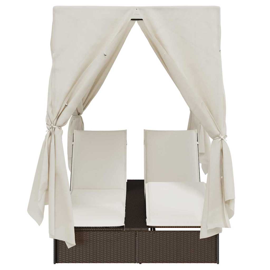 Double Sun Lounger with Roof Brown 205 x 129 x 200 cm PE rattan