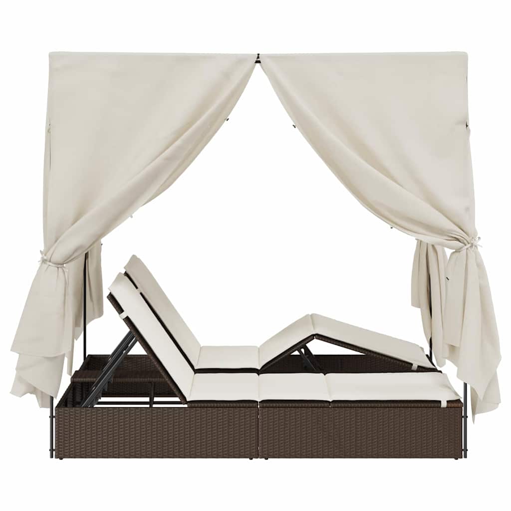 Double Sun Lounger with Roof Brown 205 x 129 x 200 cm PE rattan