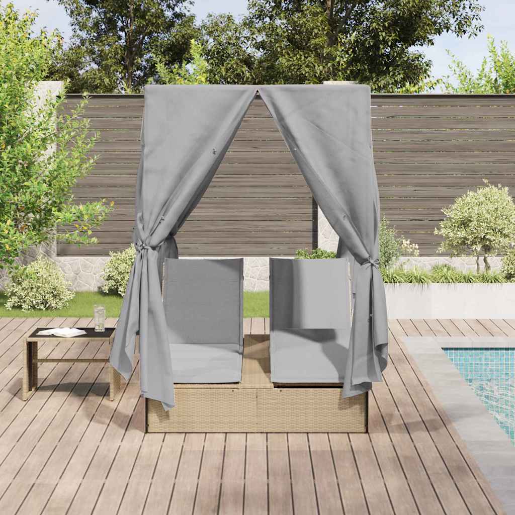 Double Sun Lounger with Roof Beige 205 x 129 x 200 cm PE rattan