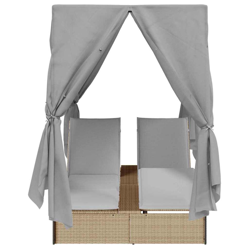 Double Sun Lounger with Roof Beige 205 x 129 x 200 cm PE rattan