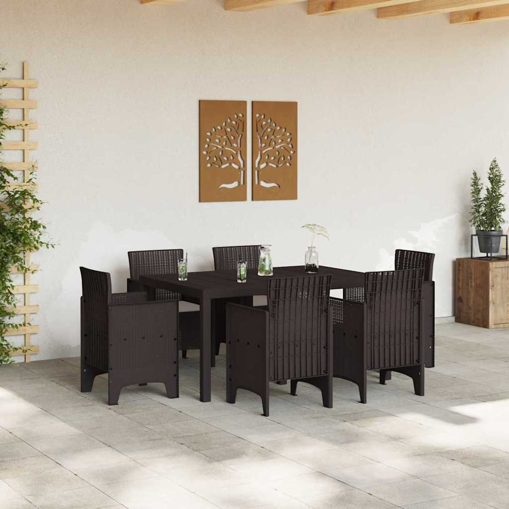 Garden Dining Set 7 pcs Brown Polt rattan