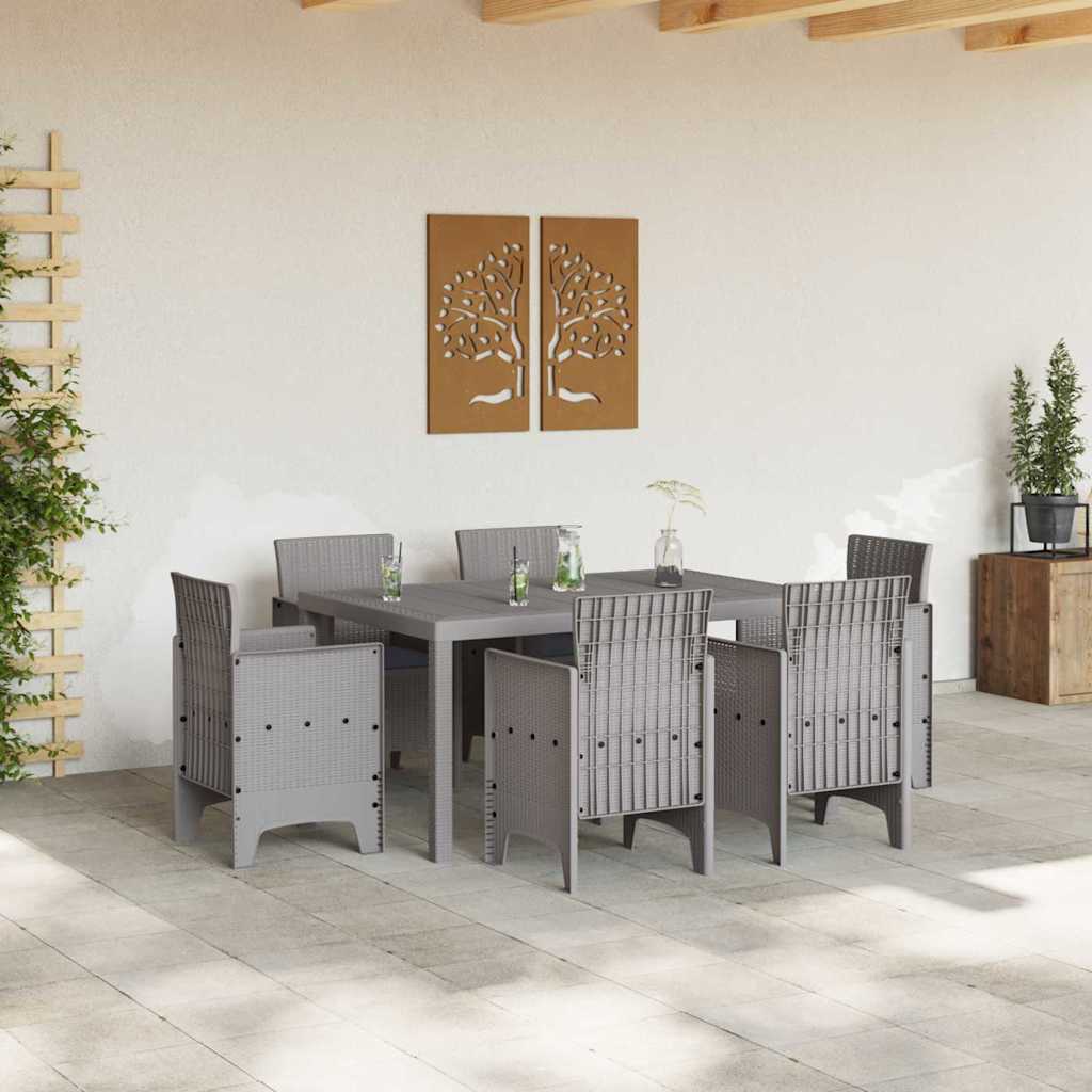 Garden Dining Set 7 pcs Light Grey Polt rattan