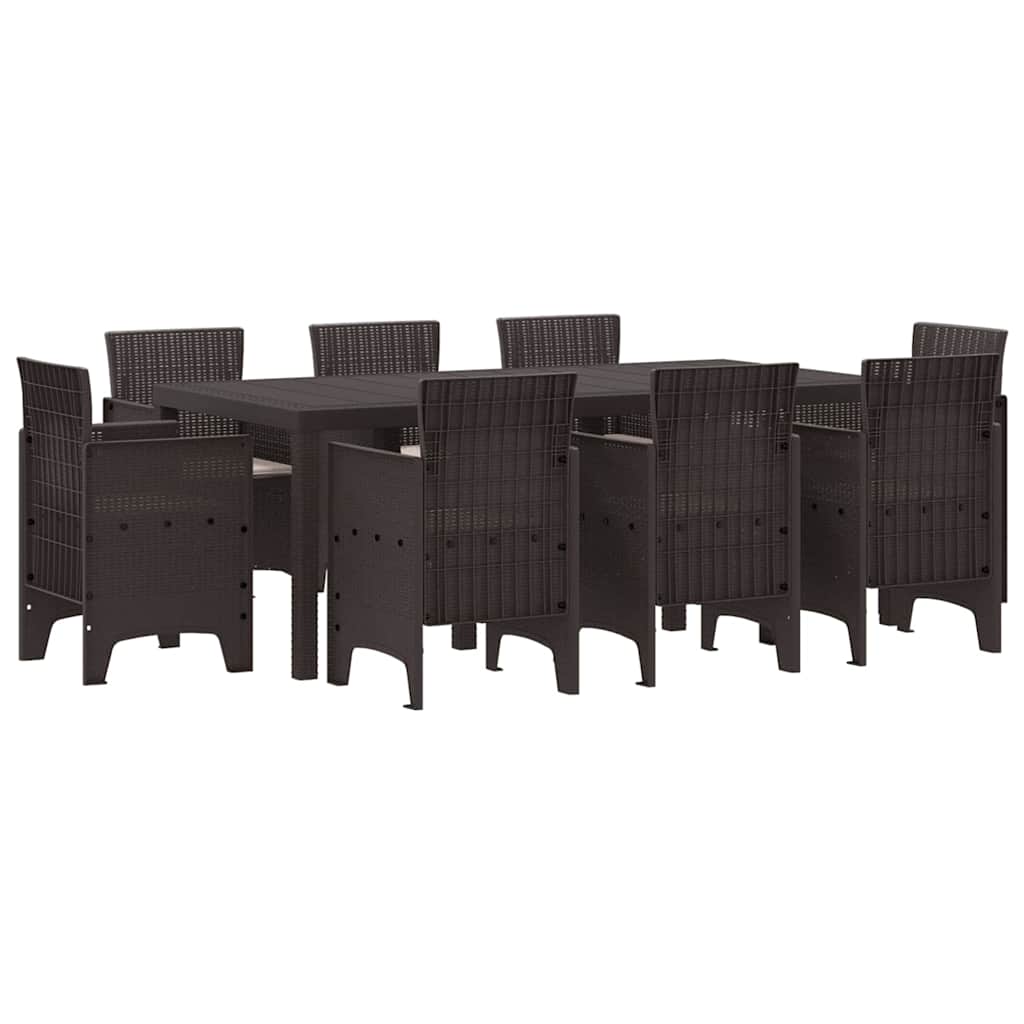 Garden Dining Set 9 pcs Brown Polt rattan