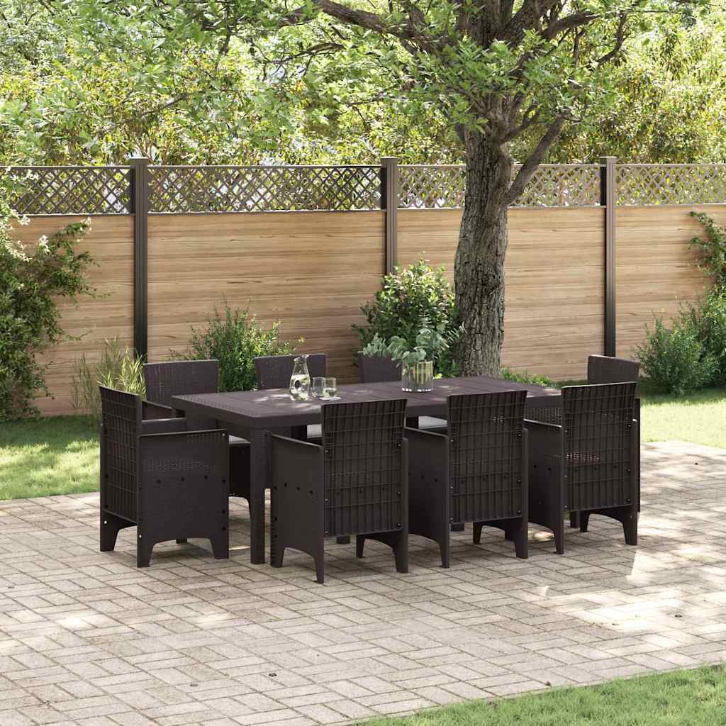 Garden Dining Set 9 pcs Brown Polt rattan