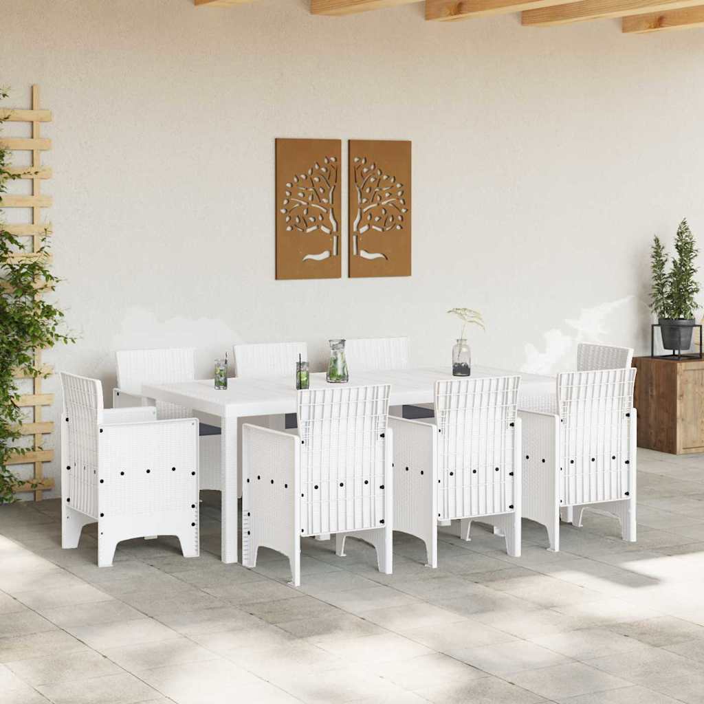 Garden Dining Set 9 pcs White Polt rattan