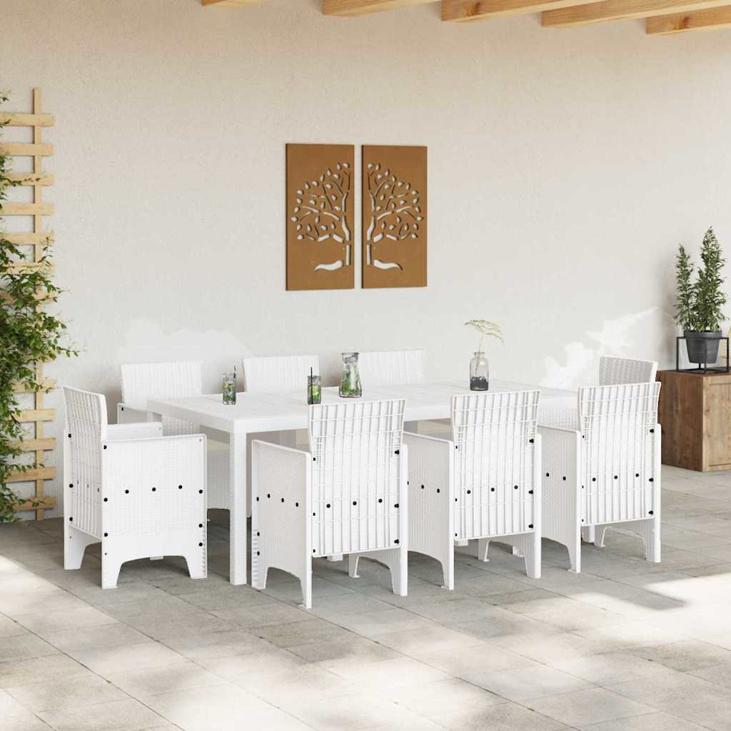 Garden Dining Set 9 pcs White Polt rattan