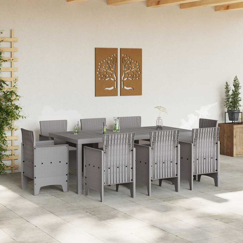 Garden Dining Set 9 pcs Light Grey Polt rattan
