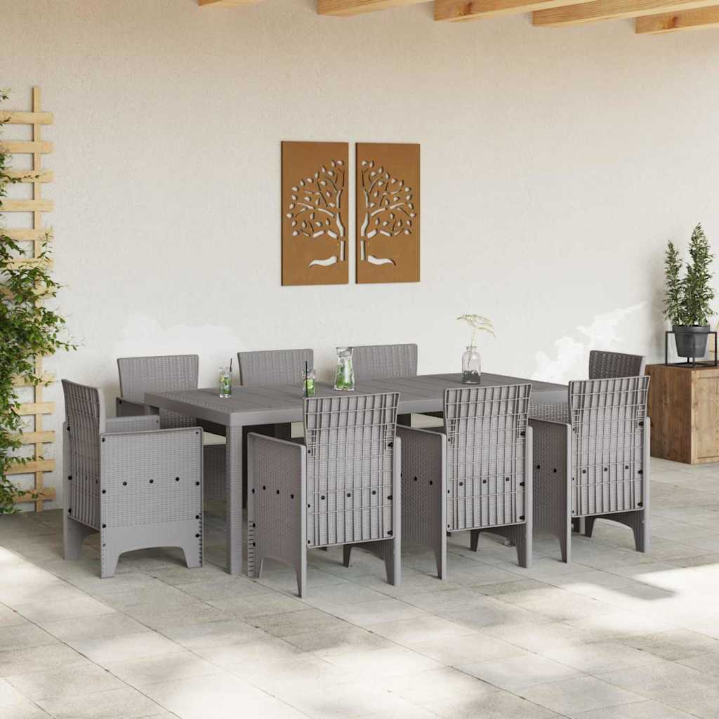 Garden Dining Set 9 pcs Light Grey Polt rattan