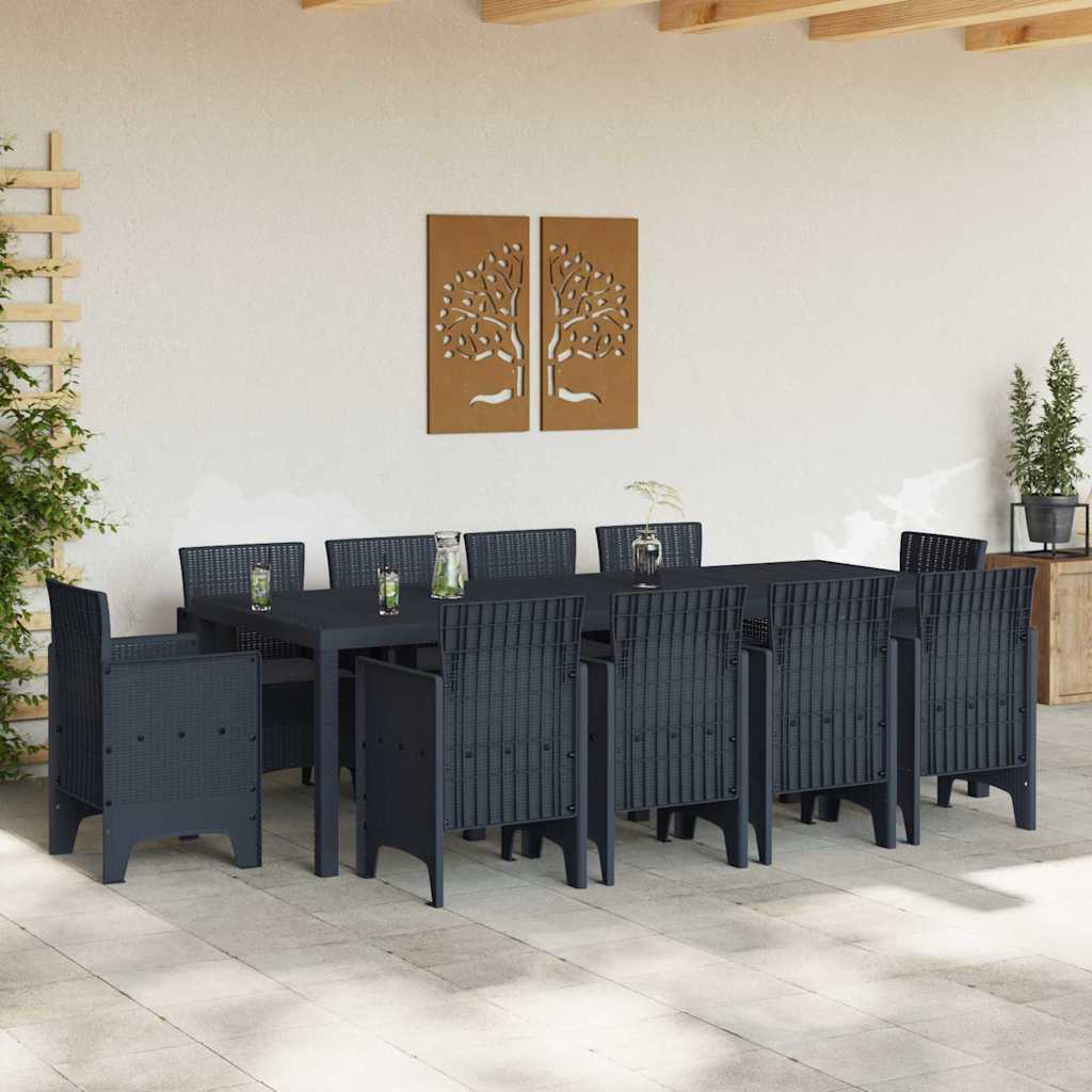 Garden Dining Set 11 pcs Anthracite Polt rattan