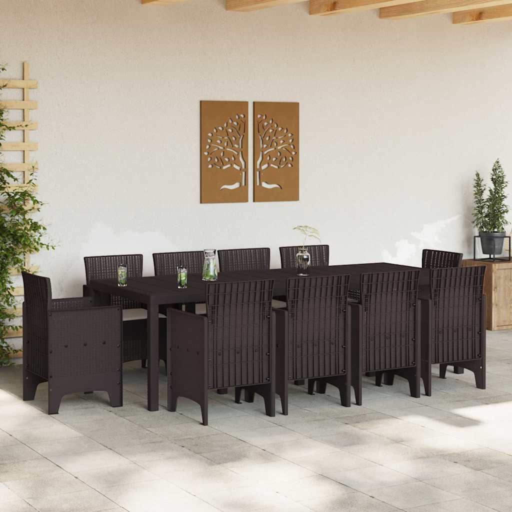 Garden Dining Set 11 pcs Brown Polt rattan