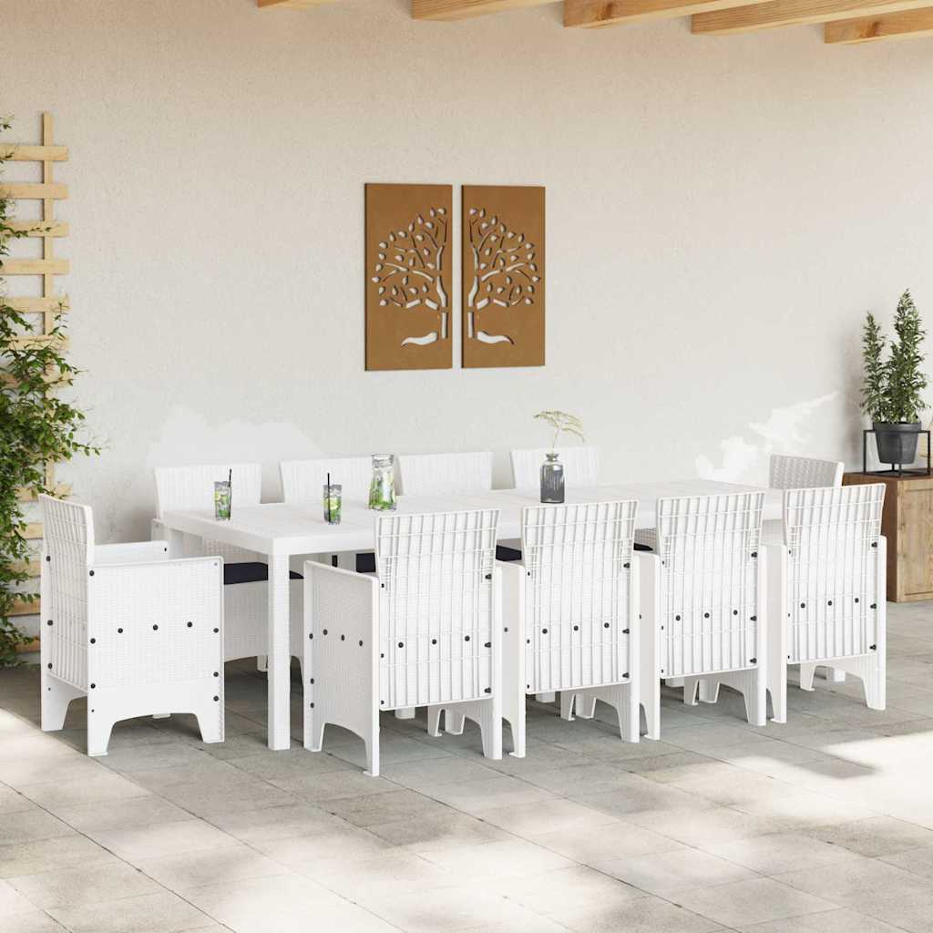 Garden Dining Set 11 pcs White Polt rattan