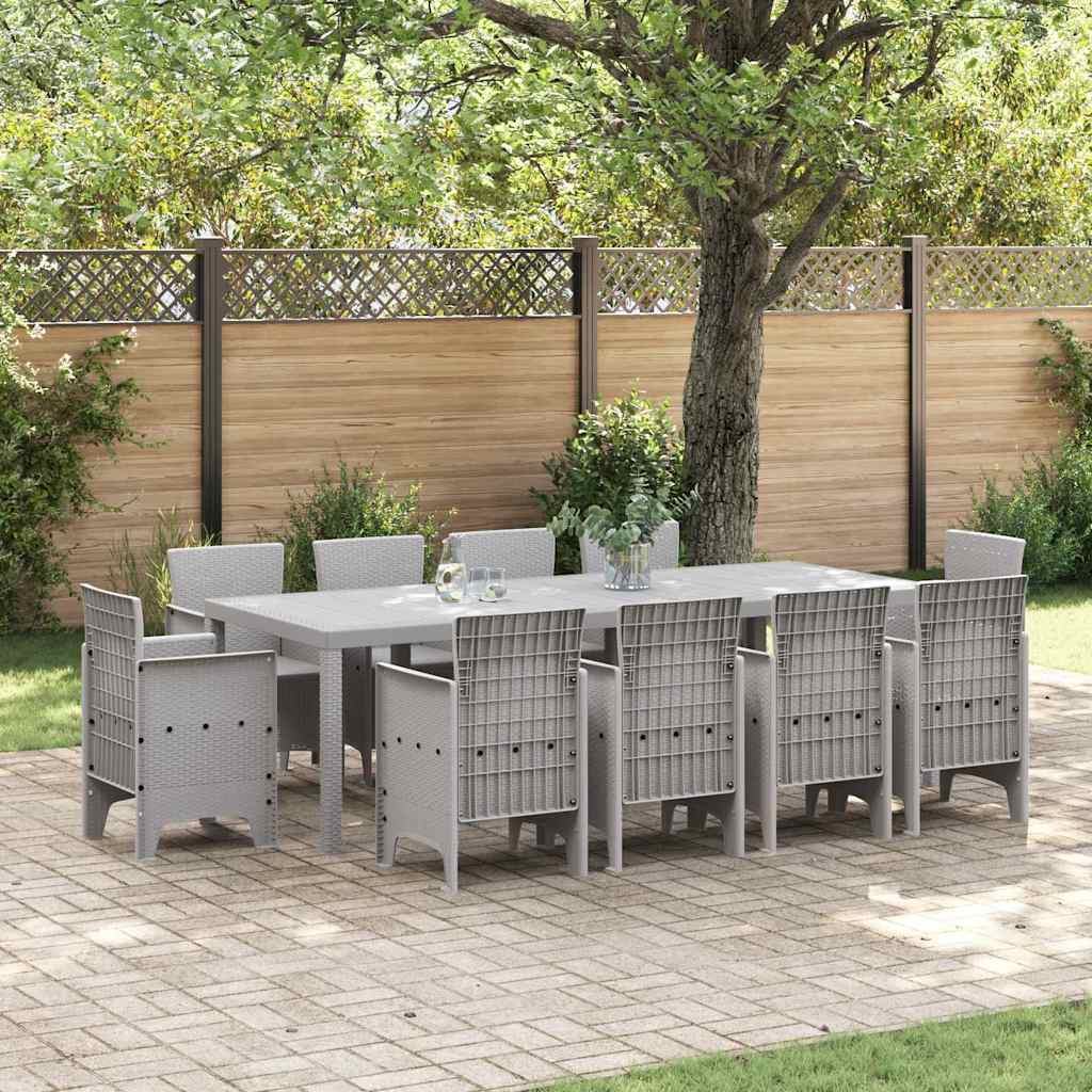 Garden Dining Set 11 pcs Light Grey Polt rattan