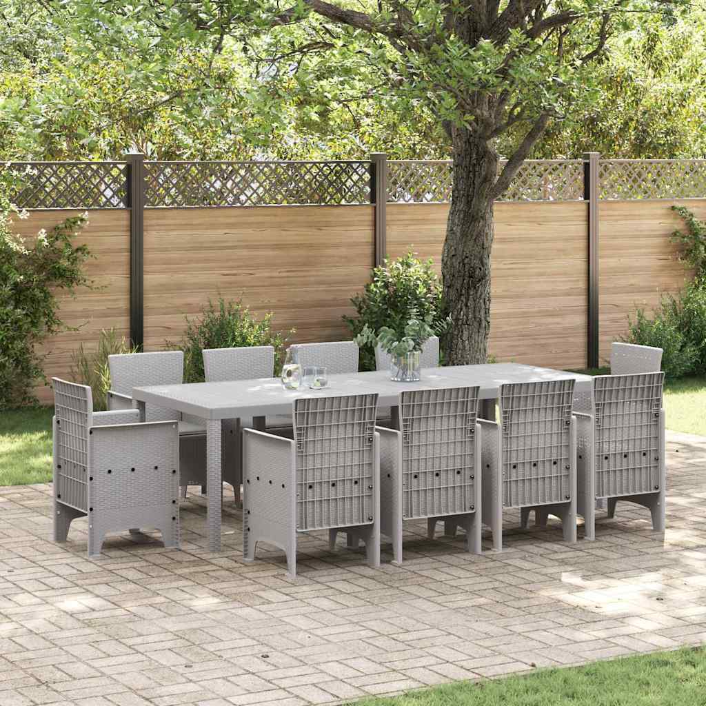 Garden Dining Set 11 pcs Light Grey Polt rattan