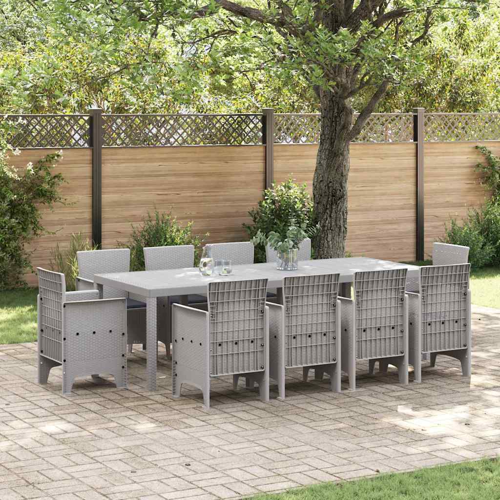 Garden Dining Set 11 pcs Light Grey Polt rattan