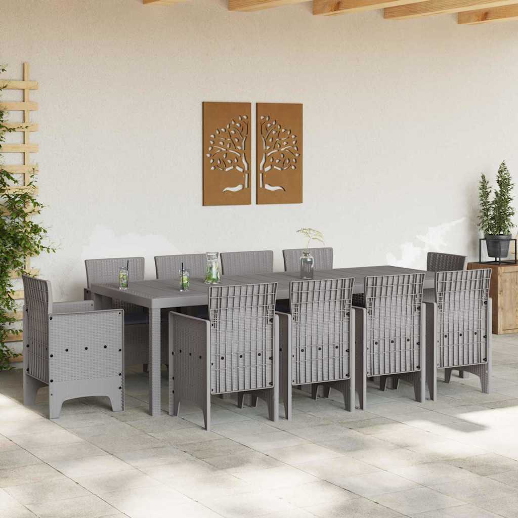 Garden Dining Set 11 pcs Light Grey Polt rattan