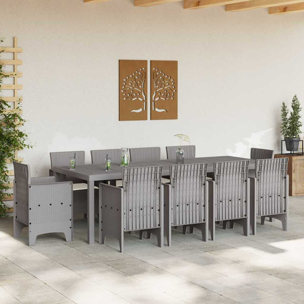 Garden Dining Set 11 pcs Light Grey Polt rattan