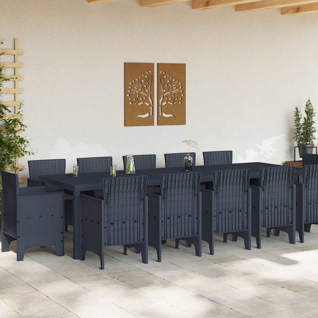 Garden Dining Set with Cushion 13 pcs Anthracite Plastic
