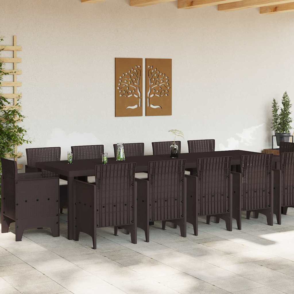 Garden Dining Set with Cushion 13 pcs Brown Rattan