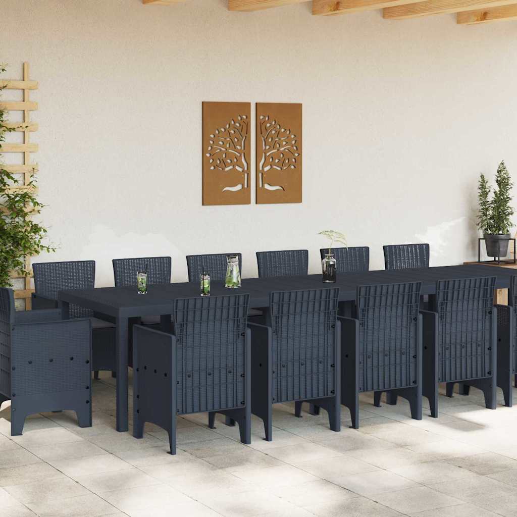 Garden Dining Set 15 pcs Anthracite Polt rattan