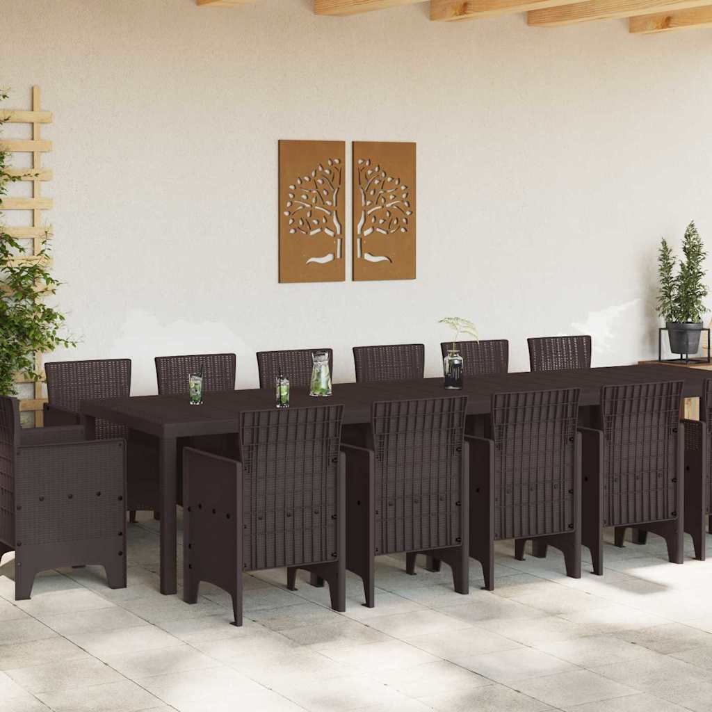 Garden Dining Set 15 pcs Brown Polt rattan