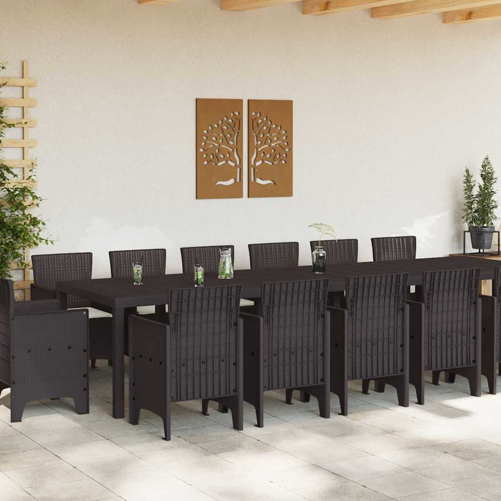 Garden Dining Set 15 pcs Brown Polt rattan