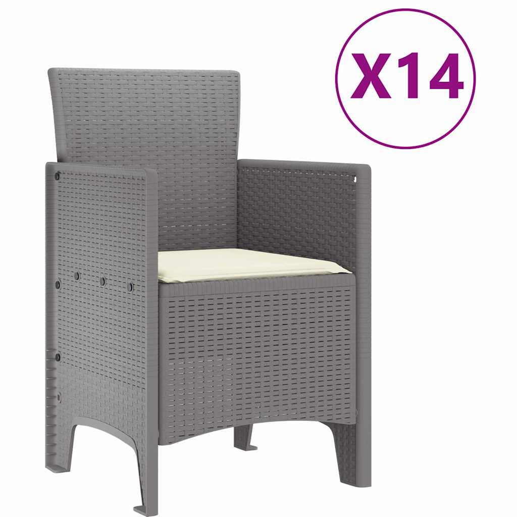 Garden Dining Set 15 pcs Light Grey Polt rattan