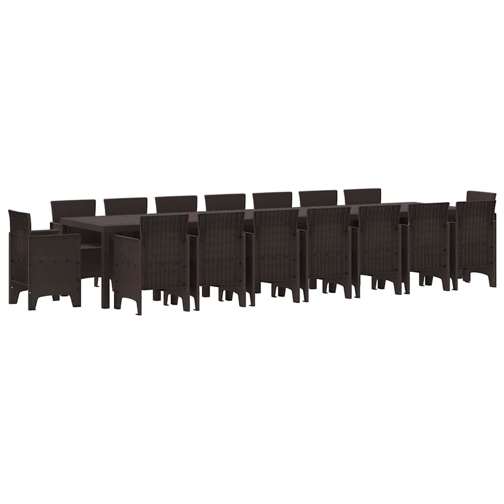 Garden Dining Set with Cushion 17 pcs Brown Poly Rattan