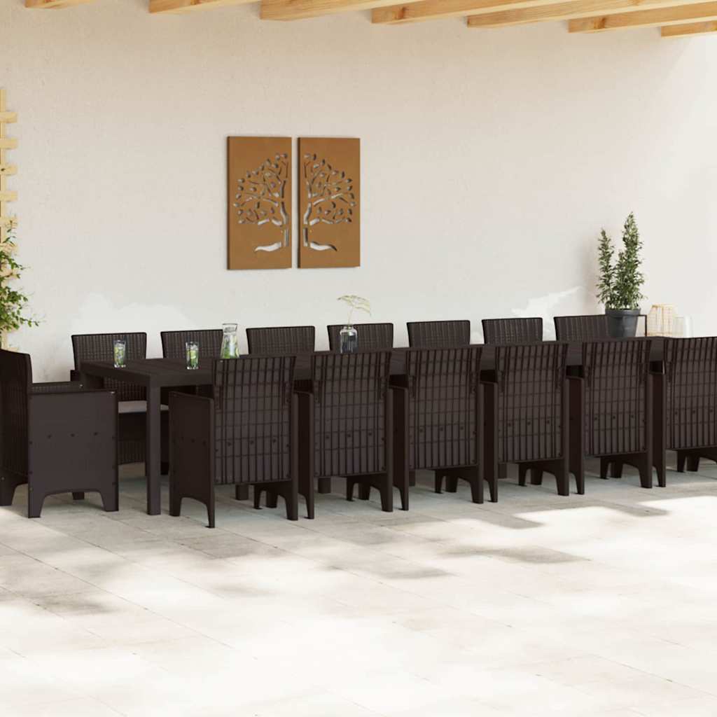 Garden Dining Set 17 pcs Brown Polt rattan