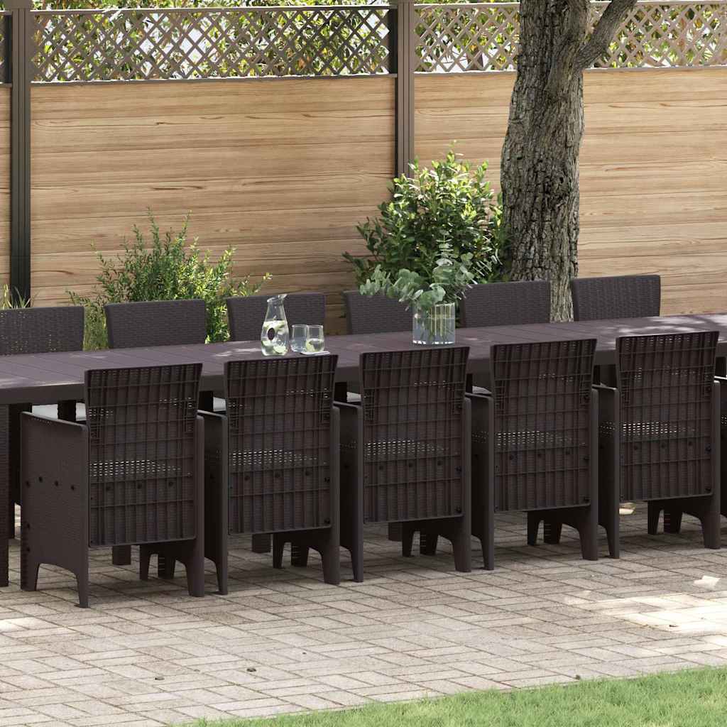 Garden Dining Set 17 pcs Brown Polt rattan