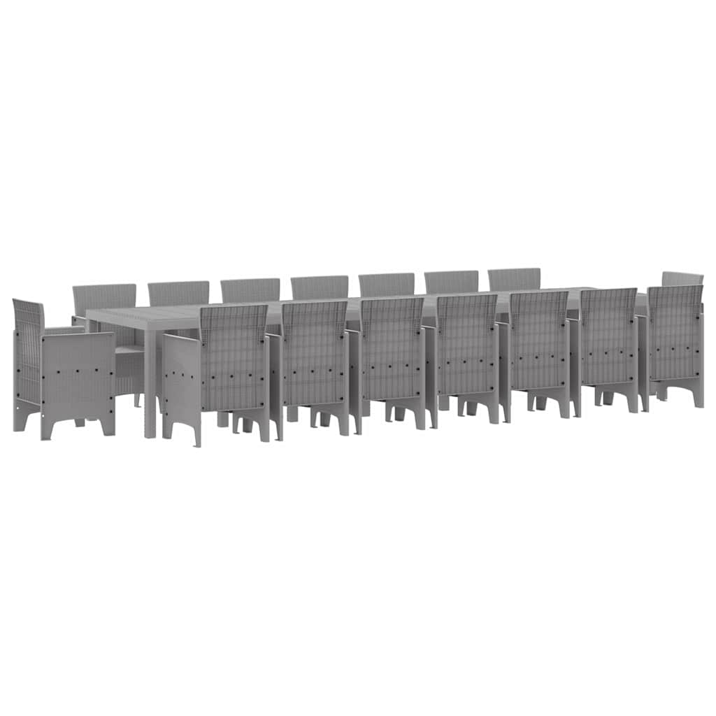 Garden Dining Set 17 pcs Light Grey Polt rattan