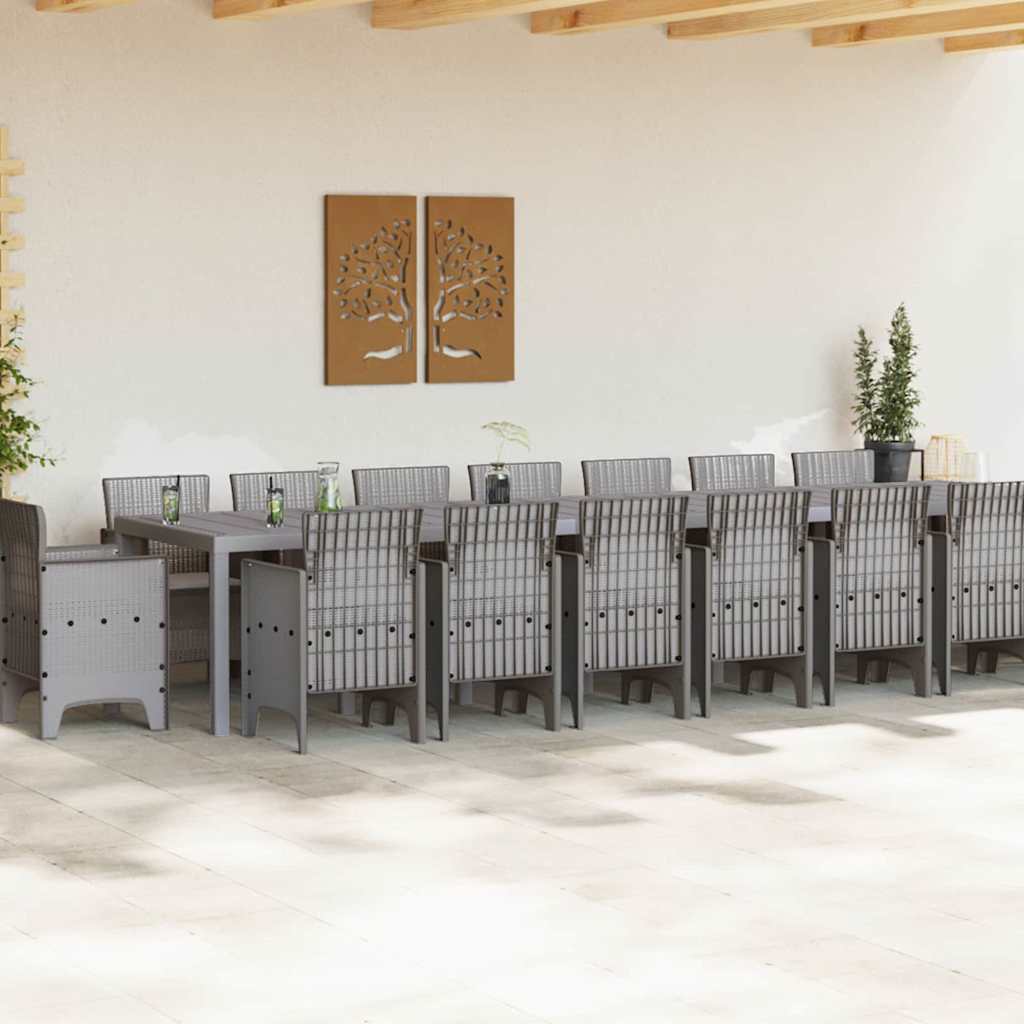 Garden Dining Set 17 pcs Light Grey Polt rattan