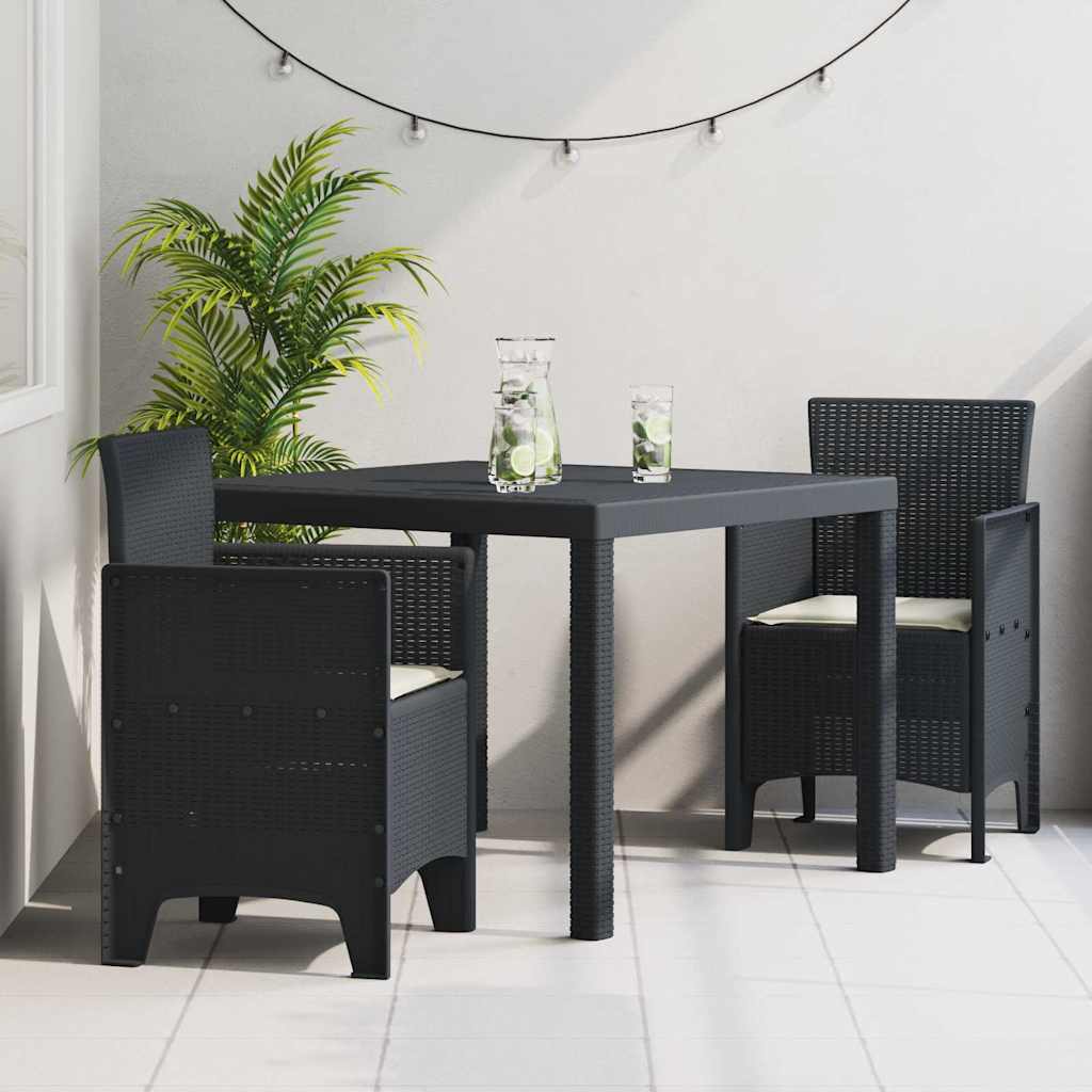 Garden Dining Set 3 pcs Anthracite Polt rattan