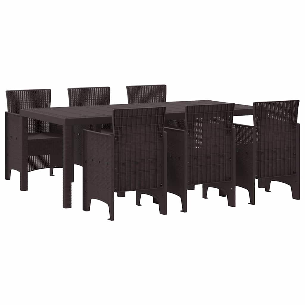 Garden Dining Set 7 pcs Brown Polt rattan
