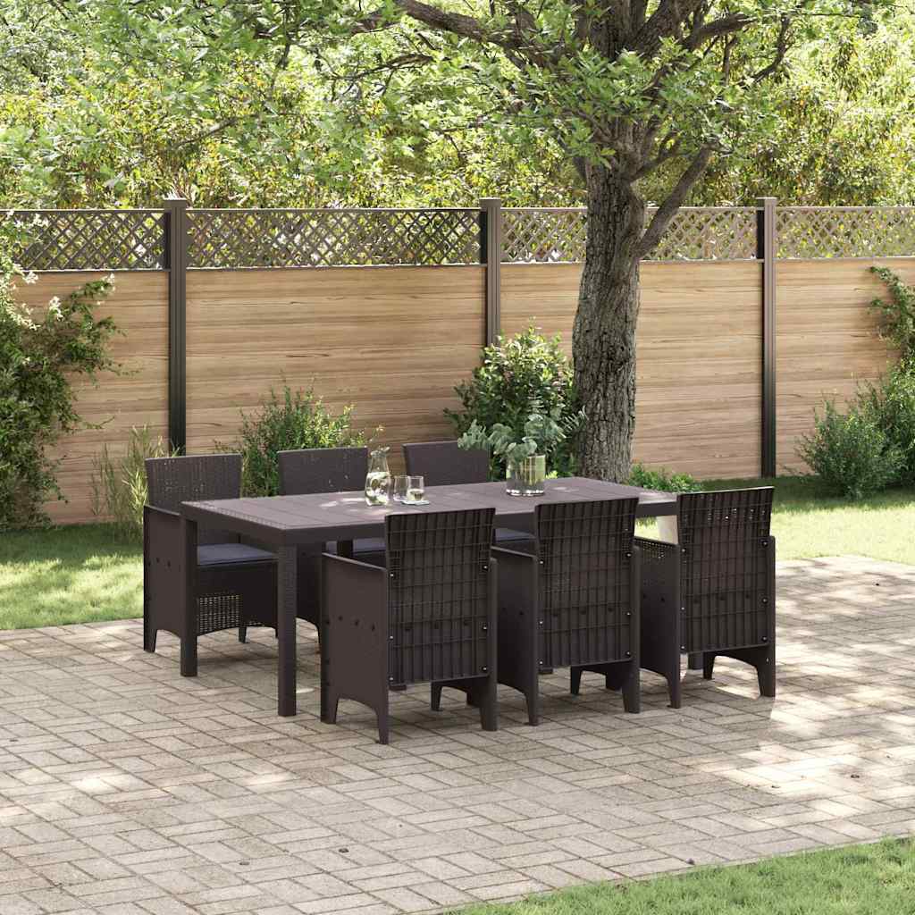 Garden Dining Set 7 pcs Brown Polt rattan