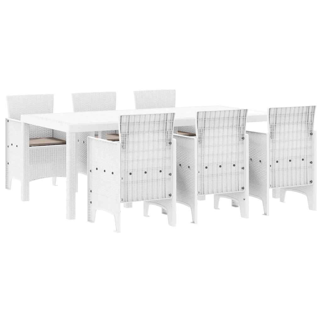 Garden Dining Set 7 pcs White Polt rattan