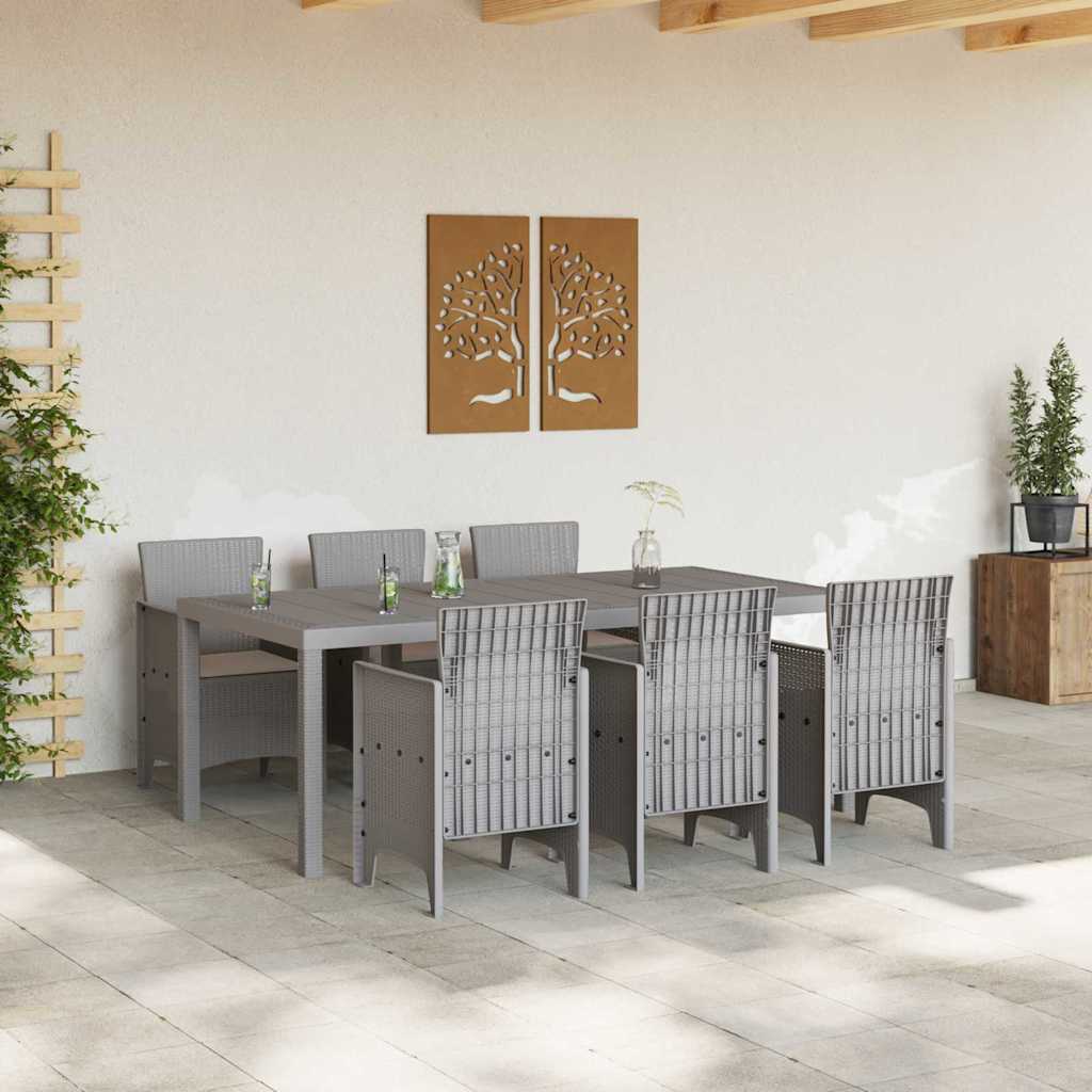 Garden Dining Set 7 pcs Light Grey Polt rattan
