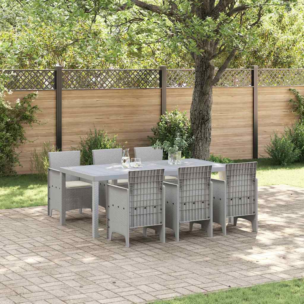 Garden Dining Set 7 pcs Light Grey Polt rattan