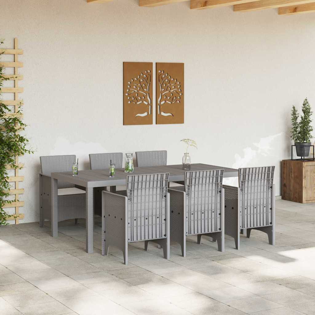 Garden Dining Set 7 pcs Light Grey Polt rattan