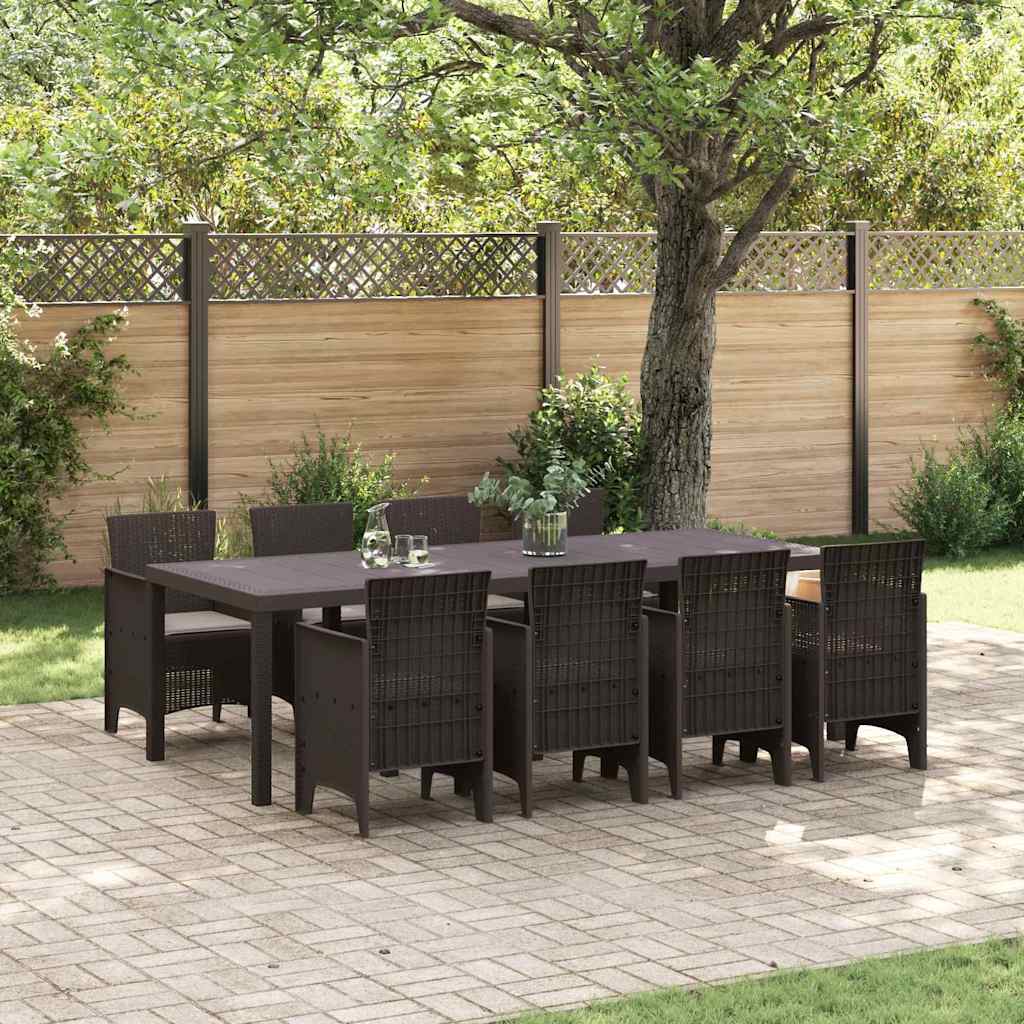 Garden Dining Set 9 pcs Brown Polt rattan