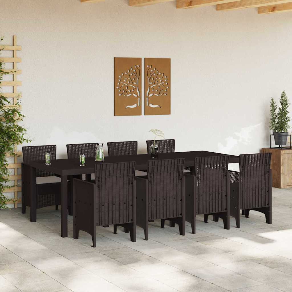 Garden Dining Set 9 pcs Brown Polt rattan