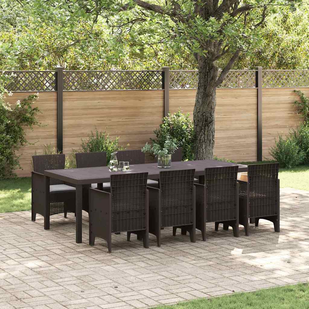 Garden Dining Set 9 pcs Brown Polt rattan